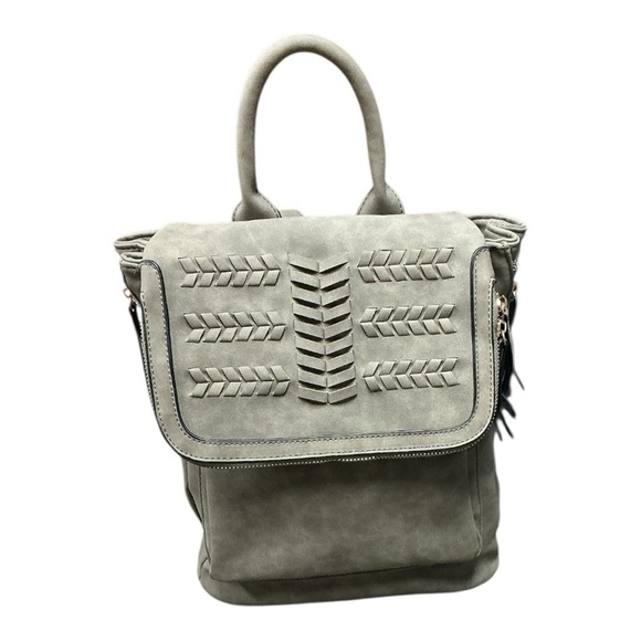 Boutique- NWT - Gray Chevron Pattern Backpack with Suede-like Finish - Picture 1 of 11